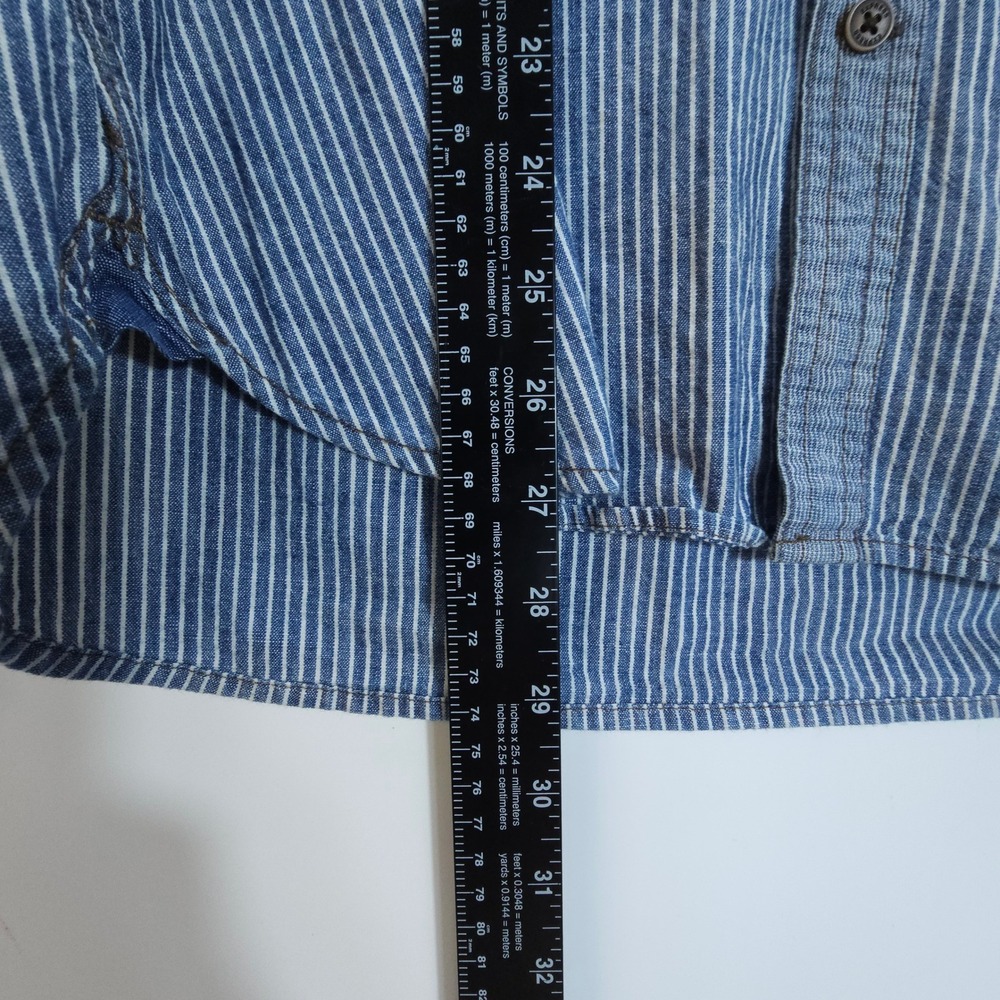 Streetwear Express Shirt Mens M Blue White Hickory Stripe Long Sleeve Fitted - Picture 4 of 7